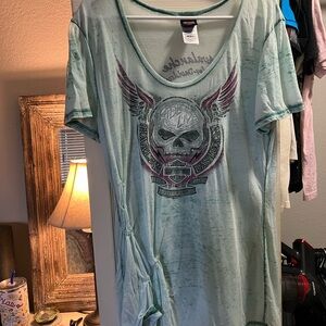 Harley-Davidson Mint Tee with Skull and Wings